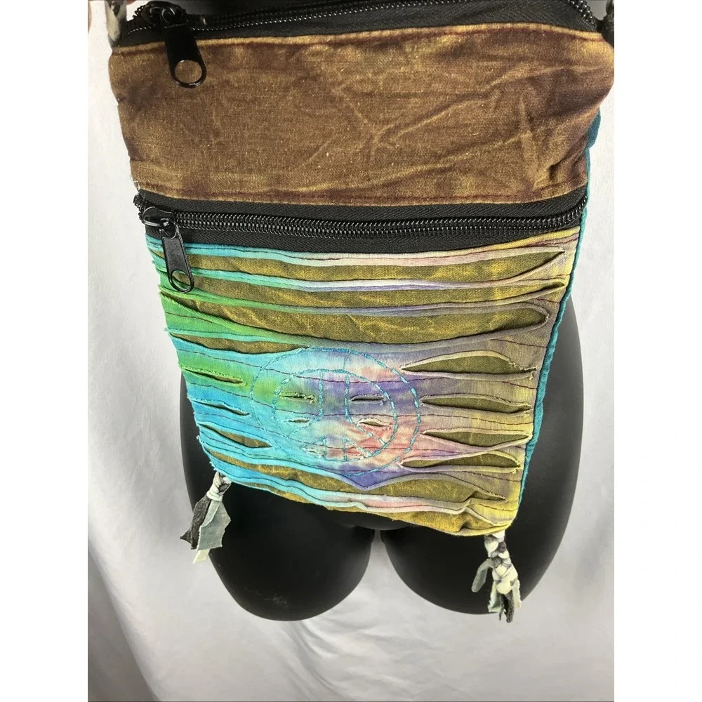 Women's Boho Hippie Tie Dye Peace Sign Crossbody Bag Patchwork Festival Purse